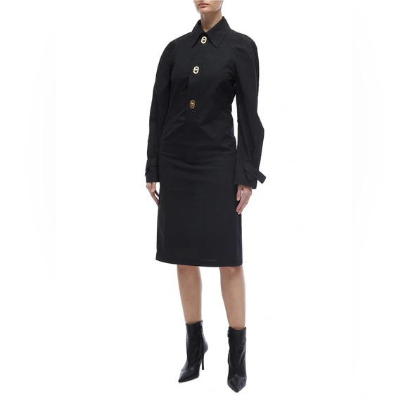 NWT Bottega Veneta Technical Coated Cotton Toile Shirt Midi Dress Off Black 38 - Picture 1 of 15